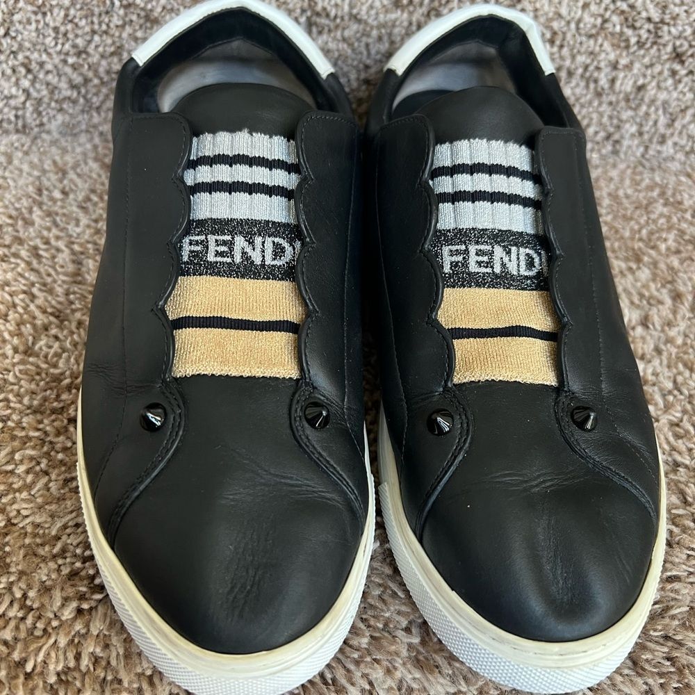 Fendi Black Leather Rockoko Slip-On Sneakers Size 8.5 - Picture 10 of 14